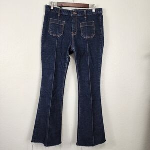Chunma Jeans Dark Wash Raw Hem High Rise Flare Leg Size 30